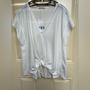 NWT Zara Tie Front Knot White Shirt Size Small